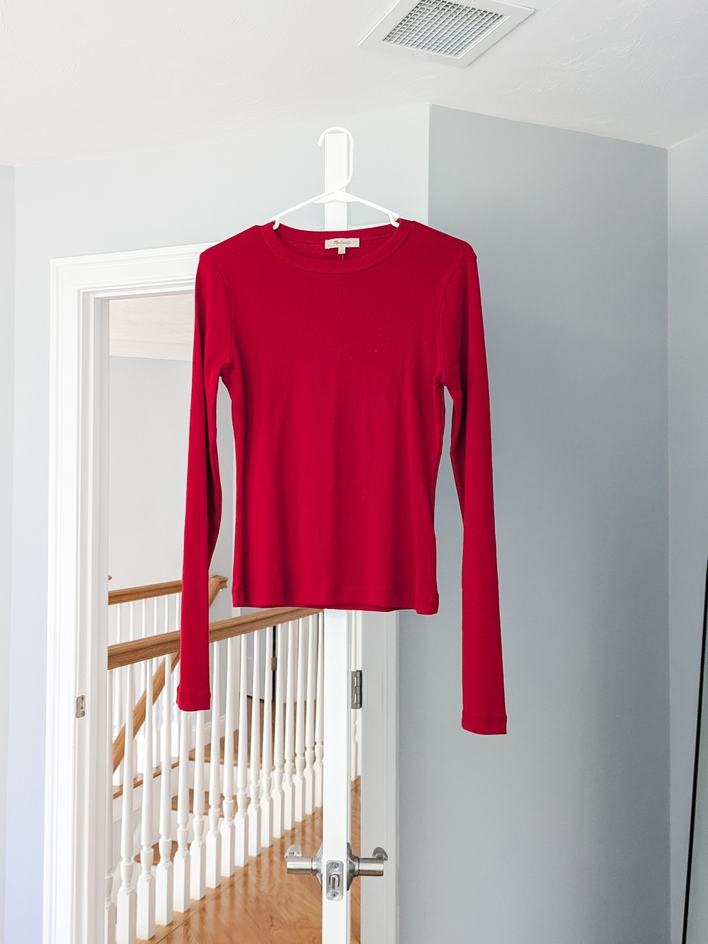 Madewell Red Long-Sleeve Crewneck Top